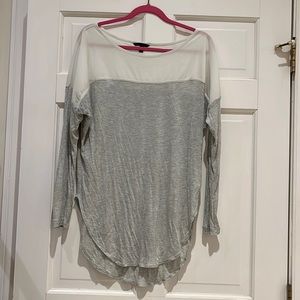 Banana Republic Gray and Off White Sheer Mixed Media Shirt
